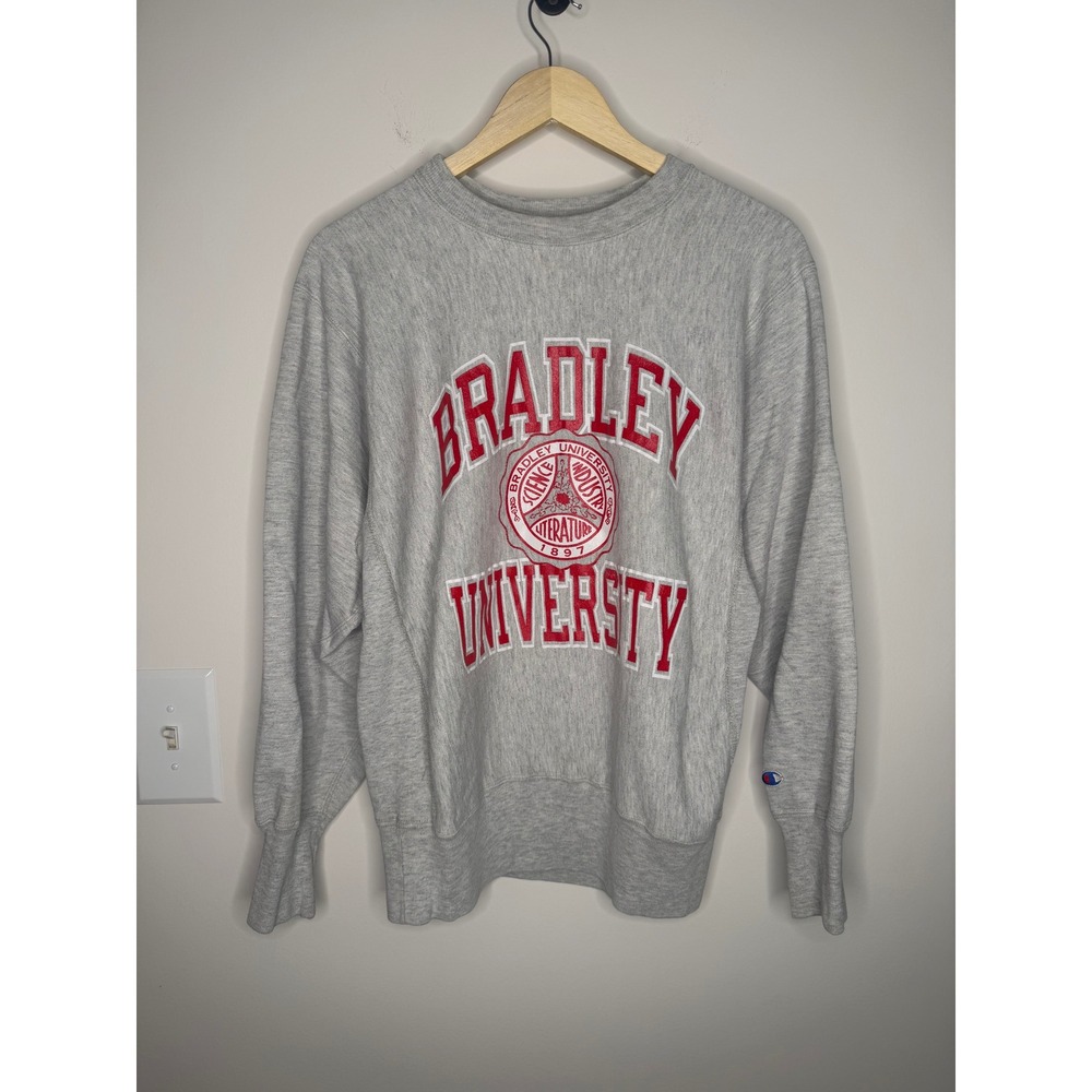 Vintage 90s Champion Reverse Weave Bradley University Sweatshirt Gray Large USA